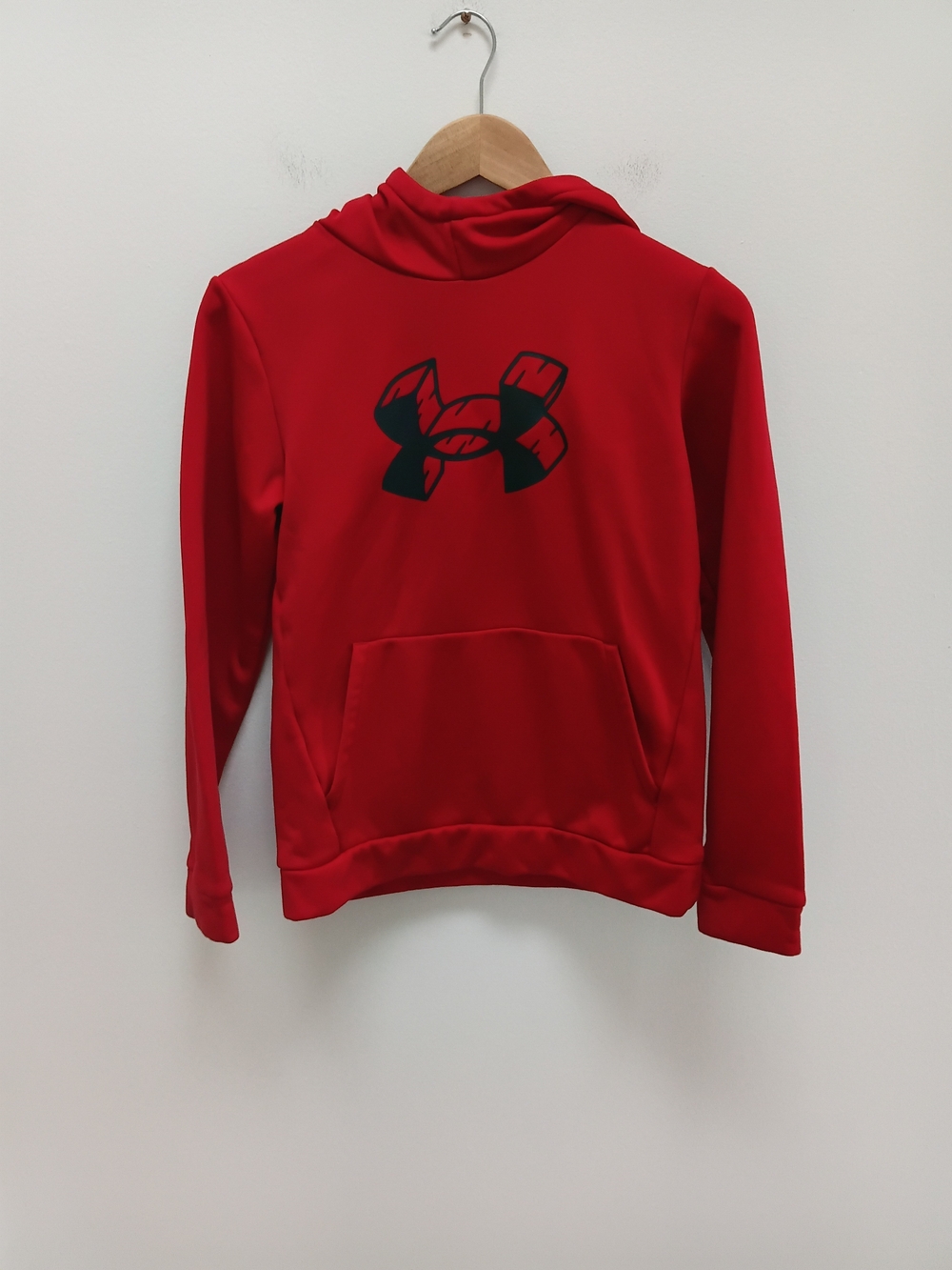 Under Armour Boys Red Mock Neck Fleece Pullover Hoodie Size Large